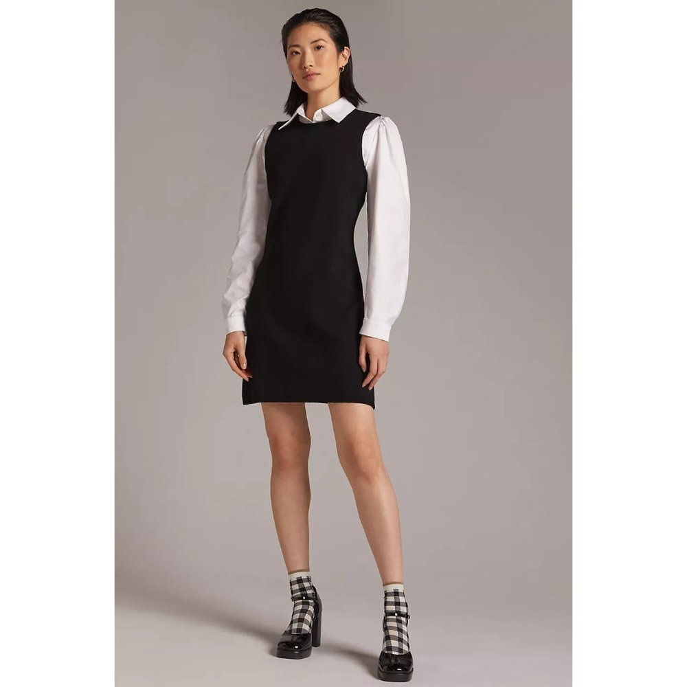Anthropologie Eva Franco Layered Knit Mini Dress Black and White